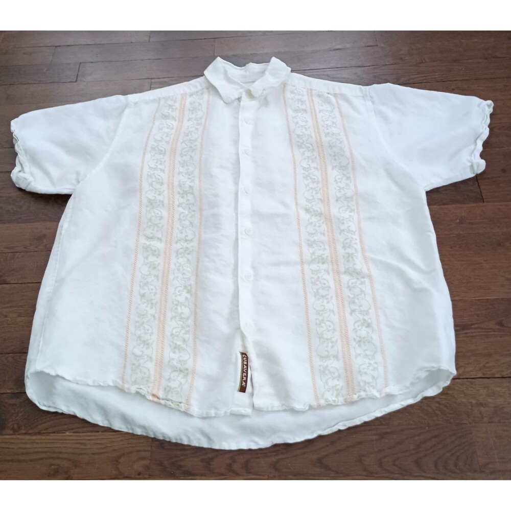 Cubavera Shirt Mens Large White Guayabera Button Down Short Sleeve Outdoor Camp